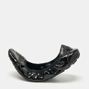 Prada Black Patent Leather Cap Toe Scrunch Ballet Flats Size 37.5